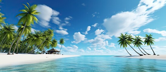 palm trees on the beach and blue sky with clouds