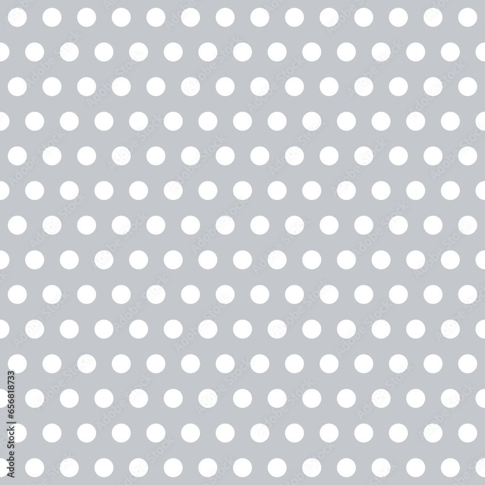 Poster polka dot seamless pattern. grey and white dotted repeated background. swatch template for textile, 