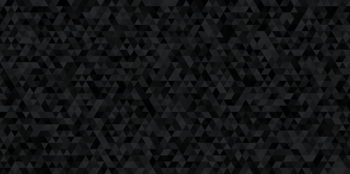 Black triangular mosaic pattern. Abstract geometric polygonal background. Abstract dark background of small triangles in shades of black and gray colors.