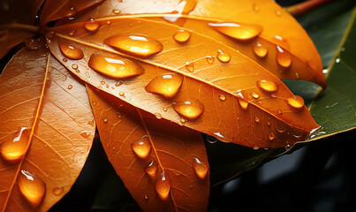 Fototapeta premium autumn leaves drenched in rain