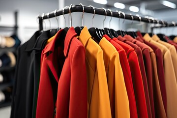 Obraz premium Women's coats on hangers in store