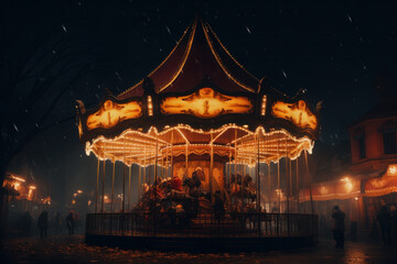 Merry-Go-Round (carousel) illuminated at night.
