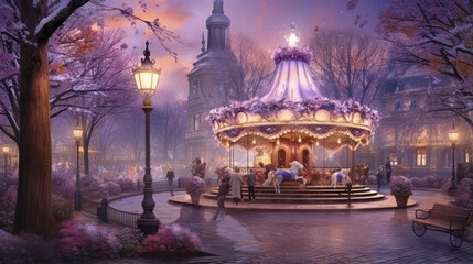 Merry-Go-Round (carousel) illuminated at night.