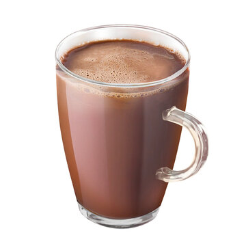 Hot Chocolate drink in the glass, chocolate pouring in the glass. Transparent background. Pro PNG transparent background