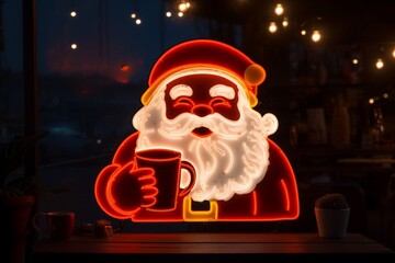 Neon Light Santa Clasu with Hot Coco Cafe