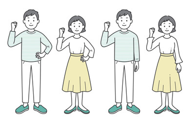 ガッツポーズをする成人男女