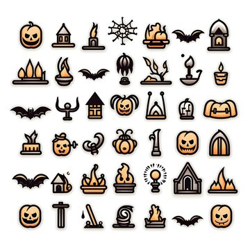 Halloween objects, elements use for decoration, Set of halloween silhouettes icon and character. Vector illustration. Isolated on white background