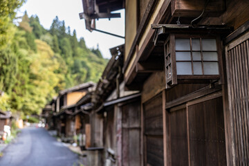 Old traditional houses in street of Nagiso, Japan