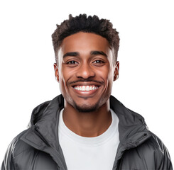 Obraz premium Young handsome african man happy face smiling isolated on white transparent background