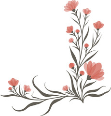 Pretty Red Pink Flower and Green Leaves Vector