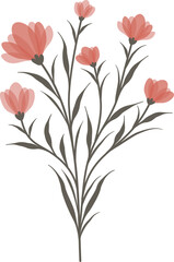 Pretty Red Pink Flower and Green Leaves Vector