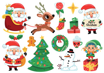 Vector christmas clip art set. santa and christmas design elements. vector clipart.