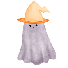 a cartoon ghost wearing a witch hat