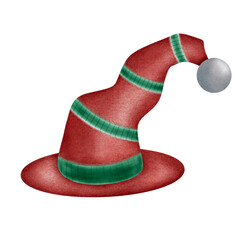 a red hat with green and red stripe