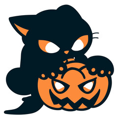 Halloween Cat Attacking Pumpkin