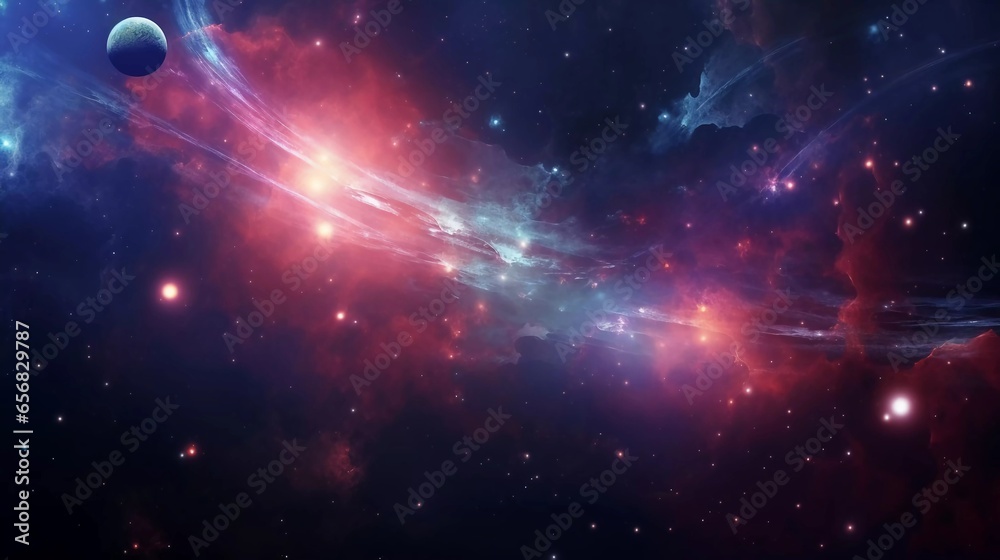 Wall mural space background featuring planets with shiny stars