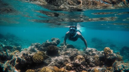 Marine Adventure: One Person Explores Underwater Wildlife in the Coral Reef