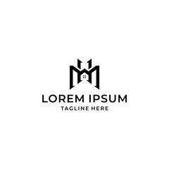 m h mh hm initial home logo design vector template