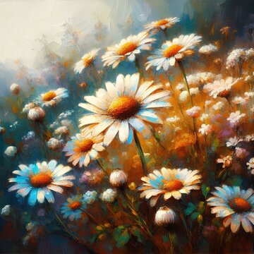 AI-generated daisy illustration is suitable for projects related to nature, landscape, art, illustration, spring, summer, floral, wildflowers, etc. 