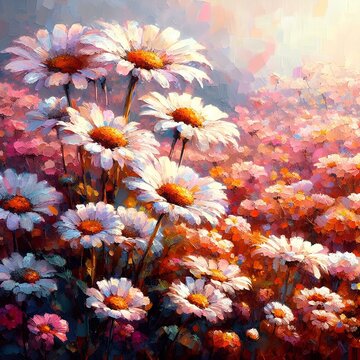 AI-generated Daisy illustration has a textured and brushstroke-like appearance, giving it the look of an oil painting on canvas