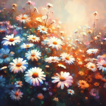 AI-generated Daisy illustration is suitable for projects related to nature, landscape, art, illustration, spring, summer, floral, wildflowers, etc. 