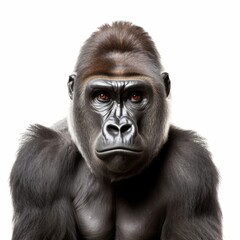gorilla face shot isolated on white background cutout, Generative AI 