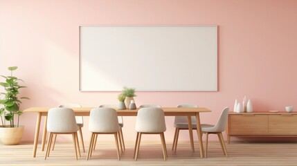 Dining room furniture display with space for text and pastel background, background image, AI generated
