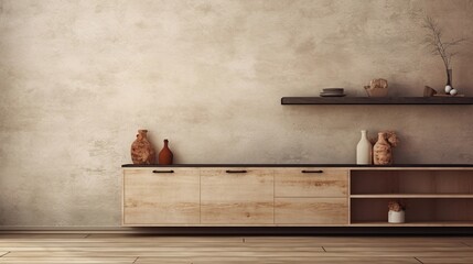 Kitchen furniture display with space for text and textured background, background image, AI generated