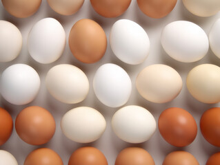 Background of white and brown eggs.