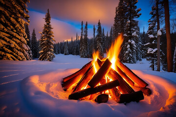 fireplace in the forest, campfire, camping in the night 03