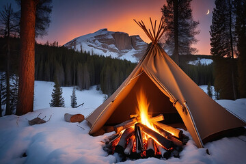 tent in the forest, campfire, camping in the night 04