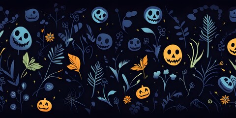 Naklejka premium Scary Faces seamless pattern for Halloween wrapping 