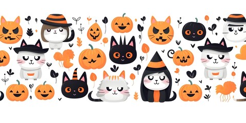 Cute faces seamless pattern for halloween in white background