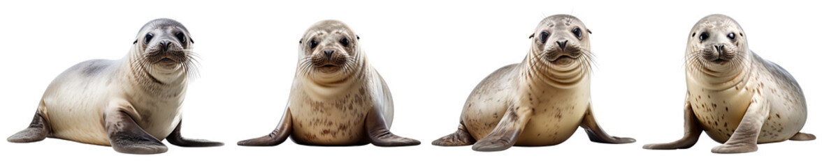 Fototapeta premium Adorable Seal Pups in Various Poses collection cut out transparent isolated on white background PNG