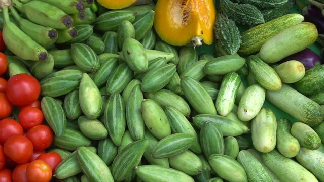 Variety of raw vegetable sale on market.