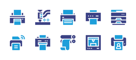 Muurstickers Printer icon set. Duotone color. Vector illustration. Containing printer, rolling machine, copier. © Huticon