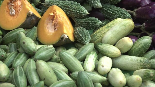 Variety of raw vegetable sale on market.