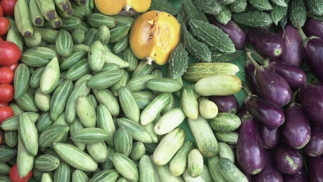 Variety of raw vegetable sale on market.