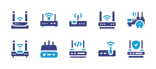 Router icon set. Duotone color. Vector illustration. Containing wifi router, router, wireless router.