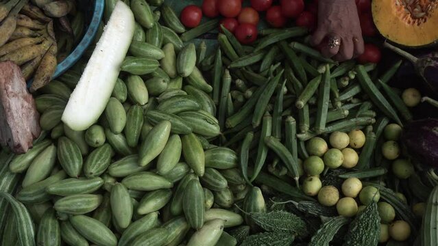 Variety of raw vegetable sale on market.