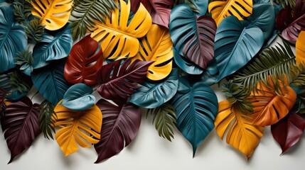 Creative layout made of colorful tropical leaves on a white background.