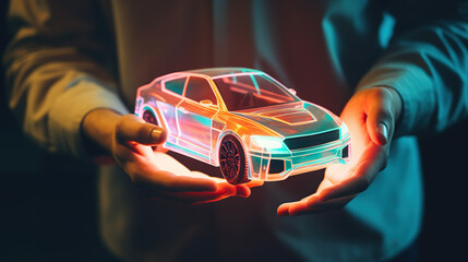 closeup of hands holding virtual car