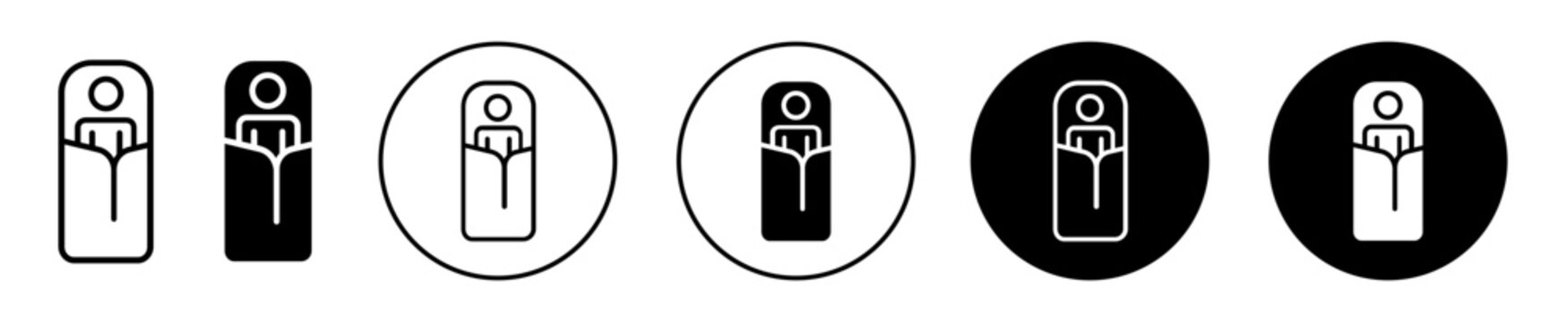 Sleeping bag icon. outdoor portable resting sleep bag symbol set. Adventure camping or hiking foldable sleeping bag for baby or infant child vector line sign.