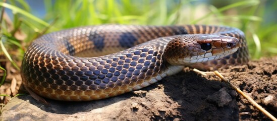 Fototapeta premium Rural snake species Malpolon monspessulanus coexists with humans to reduce rodents
