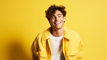 Obraz premium Happy young man on a yellow background