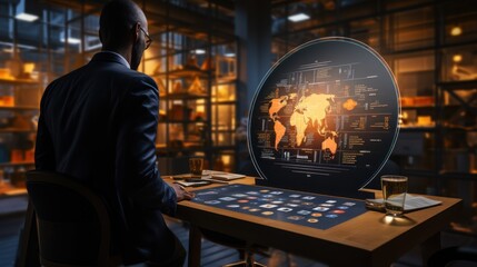 Businessman using technology and analyzing sales data graph growth