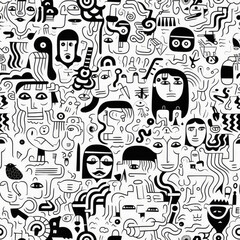 Diversity people cartoon collage repeat pattern