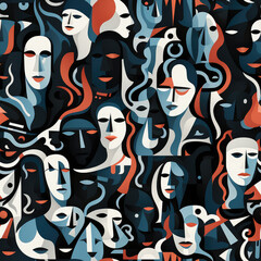 Fototapeta premium Diversity people cartoon collage repeat pattern