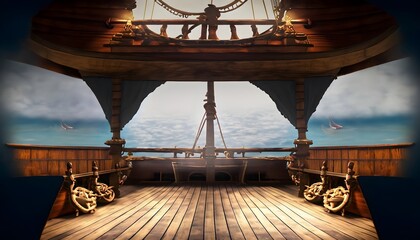 ship in the port wallpaper theater stage background featuring an abandoned pirate ship deck 