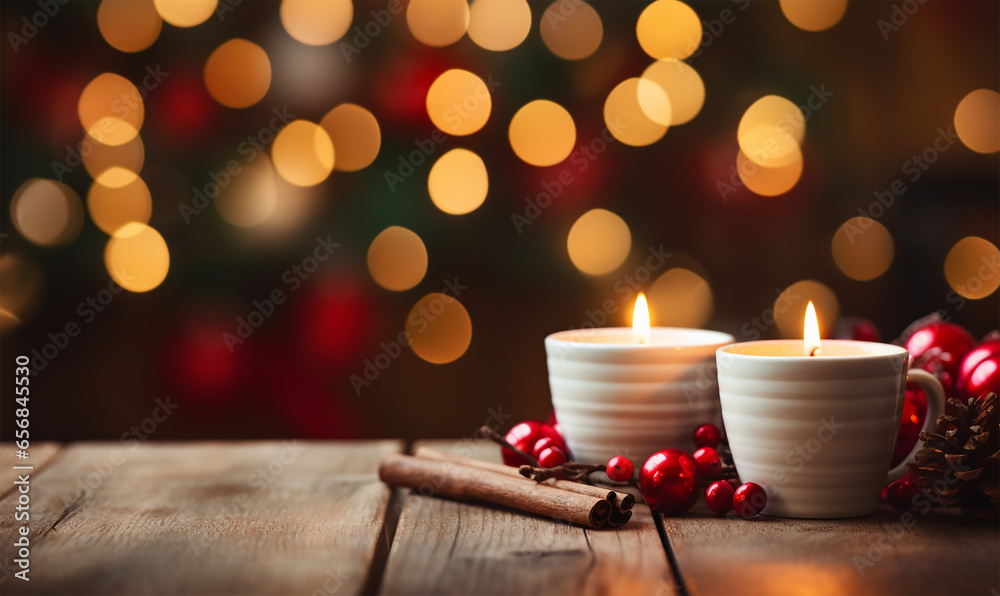 Wall mural christmas candles on a rustic wooden background